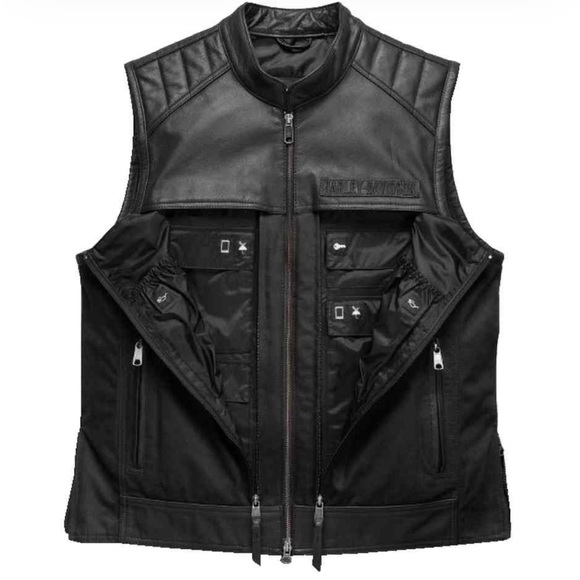 Harley-Davidson Pocket System Leather Textile Vest Size Large - Picture 2 of 12